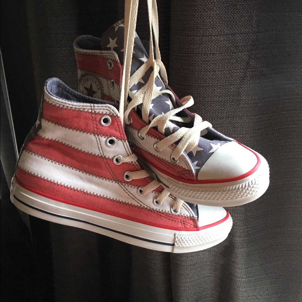 Converse Red, White, and Blue High-Top Sneakers